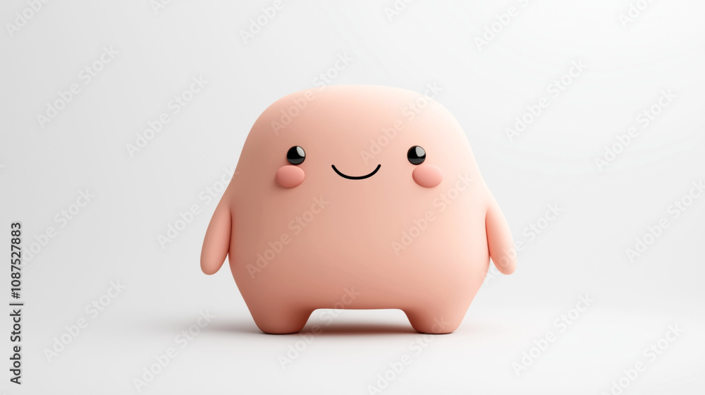 Cute pink cartoon character with a round body, small arms and legs, smiling face, and rosy cheeks on a white background Cute pink cartoon character with a round body, small arms and legs, smiling face, and rosy cheeks on a white background