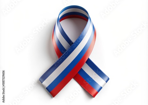 Abstract Vector Illustration of a Red, White, and Blue Ribbon Against a Clean White Background, Perfect for Symbolizing Patriotism and Support