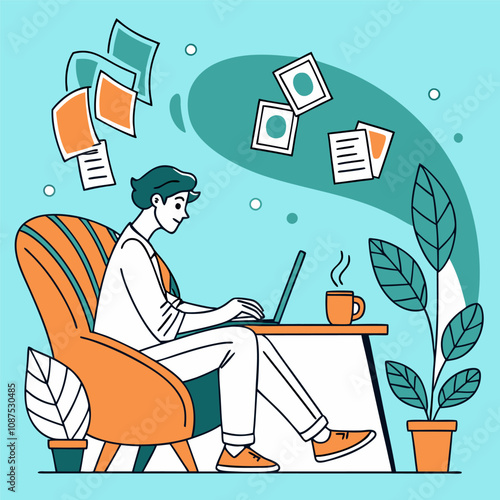 a boy working remote from home
