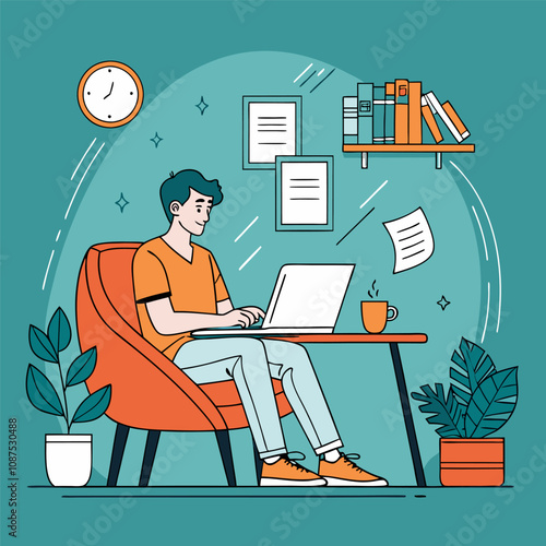 a boy working remote from home