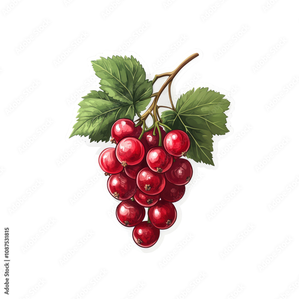 Vibrant Red Currants on the Branch - Fresh Fruit Illustration Vibrant Red Currants on the Branch - Fresh Fruit Illustration