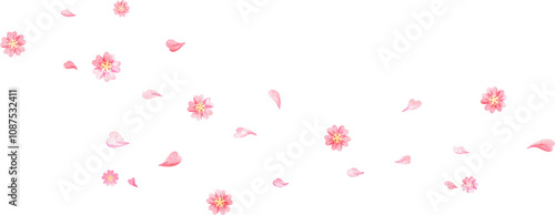 Hand-drawn pink flowers falling gently Watercolor