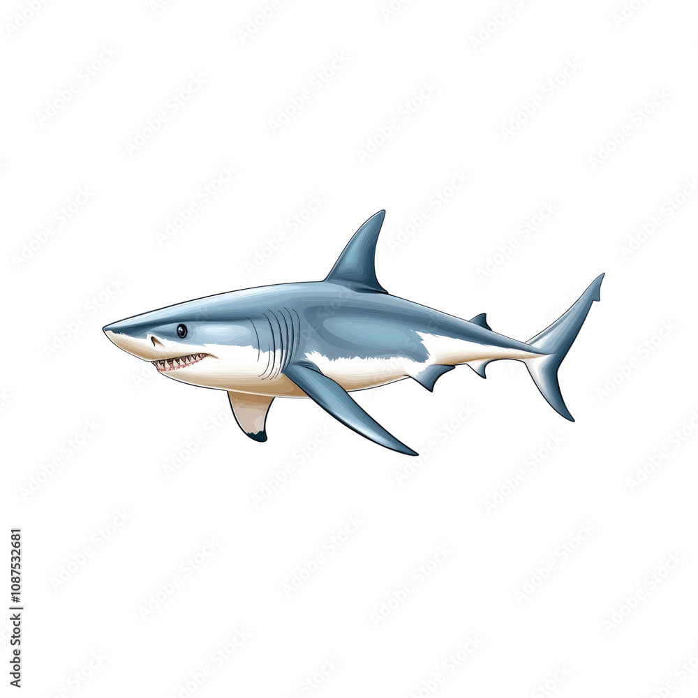 Fototapeta premium Great White Shark Illustration Powerful Predator of the Ocean Depths
