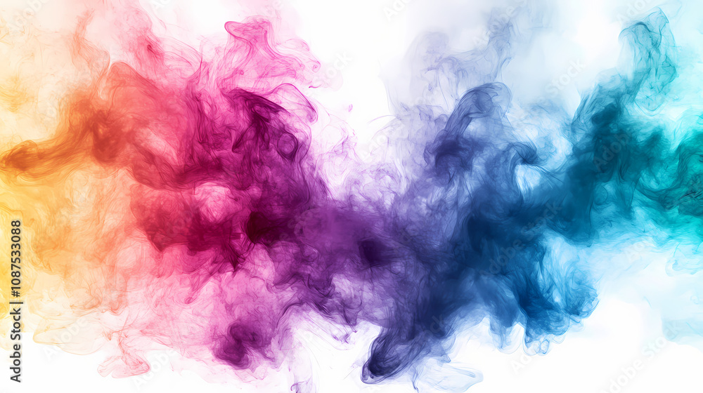 Fototapeta premium Png rainbow colorful utrawide backdrop abstract rough painting texture isolated on transparent background. Rainbow Smoke Clouds. Illustration