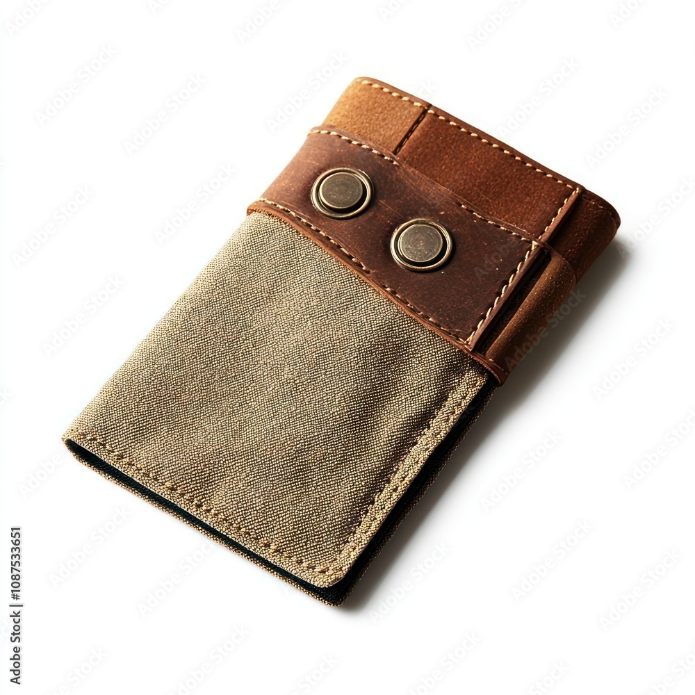 A stylish, two-tone wallet with buttons, designed for carrying cards and cash. A stylish, two-tone wallet with buttons, designed for carrying cards and cash.