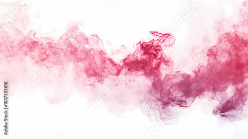 Colorful pink red rainbow smoke paint explosion, color fume powder splash, motion of liquid ink dye in water isolated on white background. Rainbow Smoke Clouds. Illustration