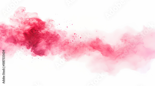 Colorful pink red rainbow smoke paint explosion, color fume powder splash, motion of liquid ink dye in water isolated on white background. Rainbow Smoke Clouds. Illustration