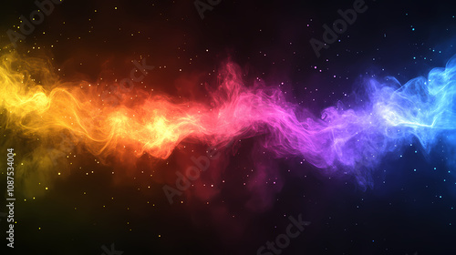Abstract rainbow powder explosion on black background, color powder, colorful explosion, powder splash, abstract background. Rainbow Smoke Clouds. Illustration