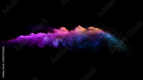 Abstract rainbow powder explosion on black background, color powder, colorful explosion, powder splash, abstract background. Rainbow Smoke Clouds. Illustration