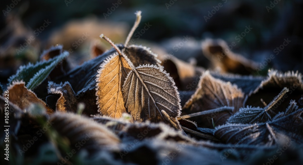 Frosty autumn morning with close-up on leaf Frosty autumn morning with close-up on leaf