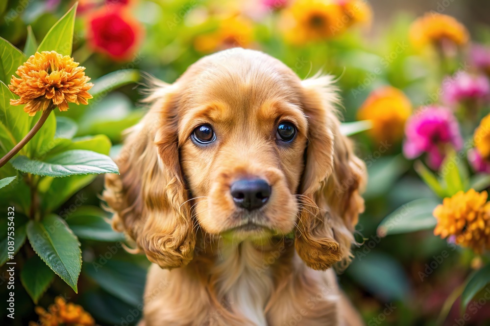 Cocker Spaniel Close Up in Garden Macro