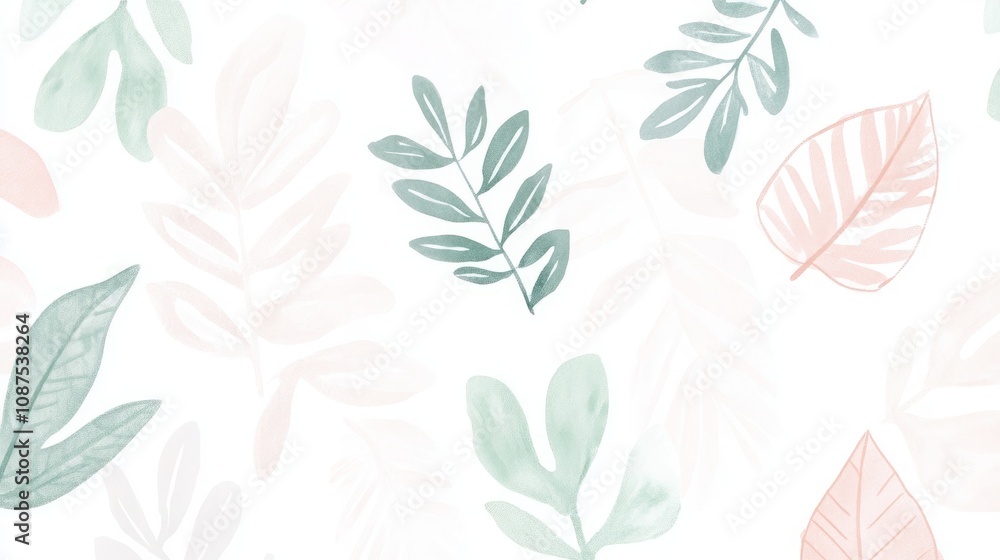Fototapeta premium seamless pattern with watercolor tropical leaves cartoon drawing pattern