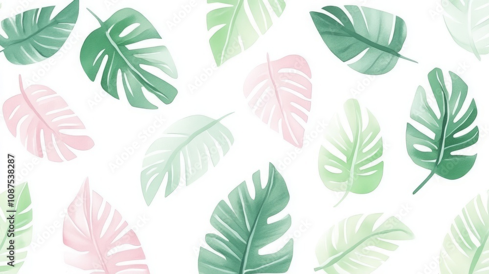 seamless pattern with watercolor tropical leaves cartoon drawing pattern seamless pattern with watercolor tropical leaves cartoon drawing pattern