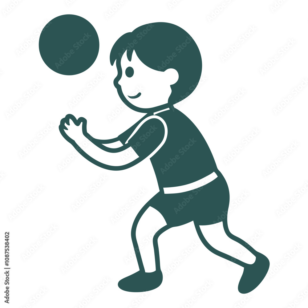 Kid Playing Ball Line Drawing. Kid Playing Ball Line Drawing.