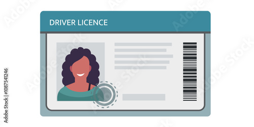Driver’s license graphic with photo, barcode, and biometric fingerprint icon.