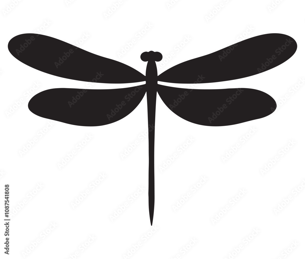 Cartoon dragonfly on white background, Cute dragonfly icon silhouette