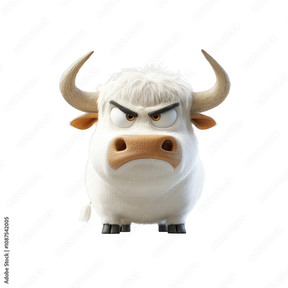 Grumpy Cartoon Yak 3D Render of an Angry White Bull Grumpy Cartoon Yak 3D Render of an Angry White Bull