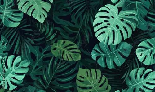 Lush Tropical Foliage Vector: Minimalist Monstera and Palm Leaves Botanical Design