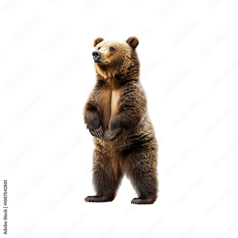 Obraz premium Majestic Brown Bear Standing on Hind Legs, Isolated on White Background