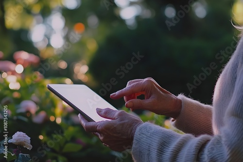 Elderly person using tablet