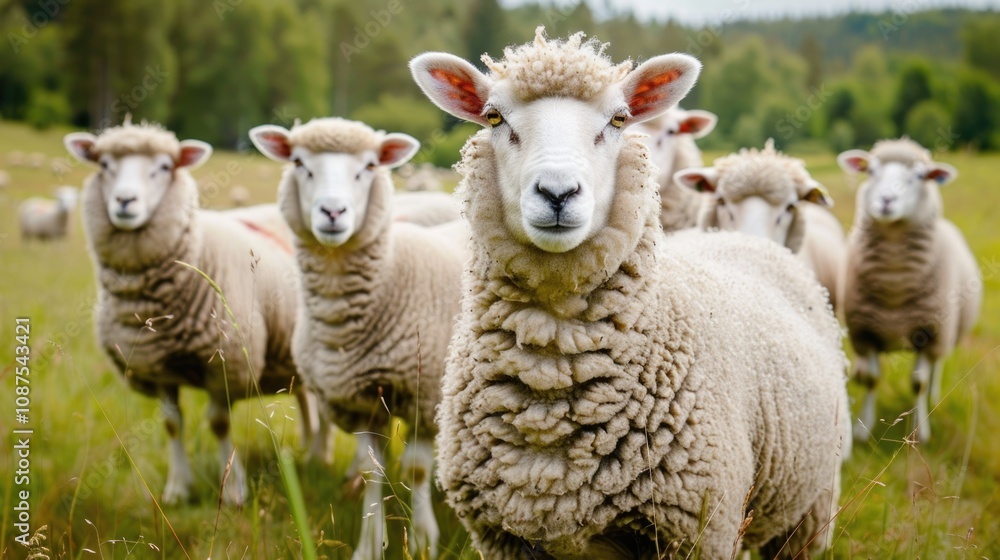 Wool Animal. Sheep Grazing on Green Pasture in Countryside Farm Field Wool Animal. Sheep Grazing on Green Pasture in Countryside Farm Field
