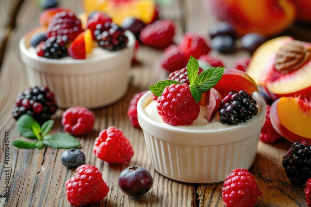 Yogurt And Fruit. Healthy Breakfast with Fresh Dairy Yogurt and Mixed Berries Yogurt And Fruit. Healthy Breakfast with Fresh Dairy Yogurt and Mixed Berries