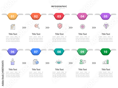 Infographic 10 step timeline journey, calendar Flat simple infographics design template. presentation graph. Business concept with 10 options, number vector illustration.