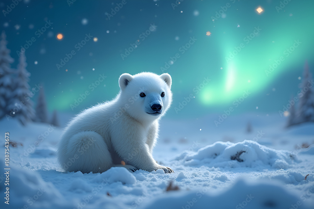 Fototapeta premium polar bear and northern lights