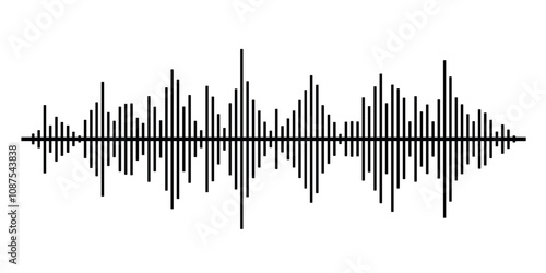Black sound wave line art on a white background.