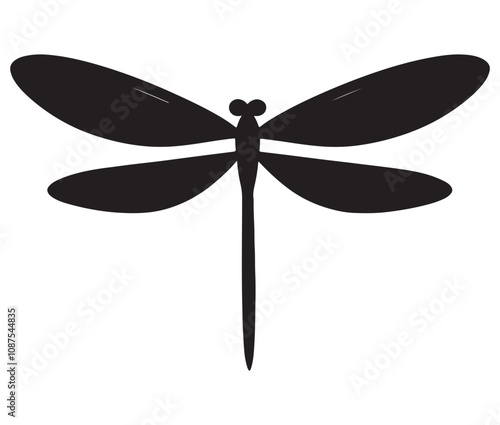 Cartoon dragonfly on white background, Cute dragonfly icon silhouette