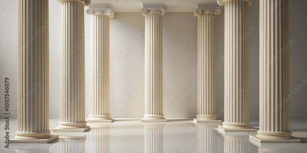 Fluted Columns Stand Tall Against a Minimalist Background, Their Shadows Dancing Across the Polished Floor Fluted Columns Stand Tall Against a Minimalist Background, Their Shadows Dancing Across the Polished Floor