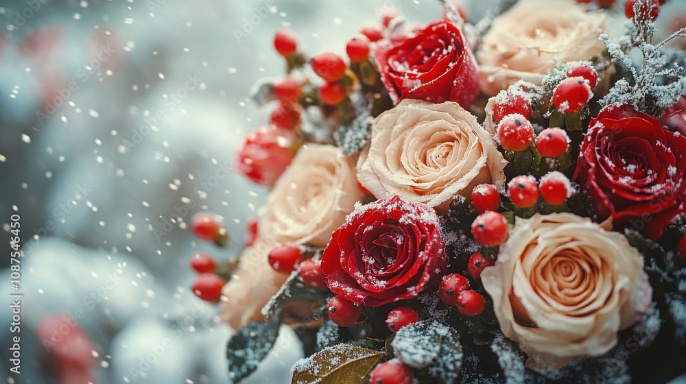 Fototapeta premium Winter Romance Love Blossoms in a Snowy Embrace