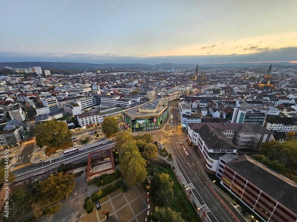 Kaiserslautern Panorama von oben bei Sonnenuntergang