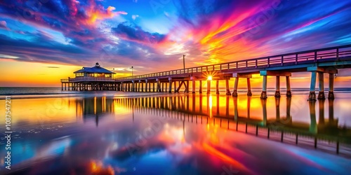 Double Exposure Bay St. Louis Beach Pier Sunset Seascape photo