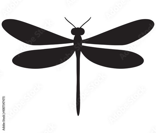 Cartoon dragonfly on white background, Cute dragonfly icon silhouette