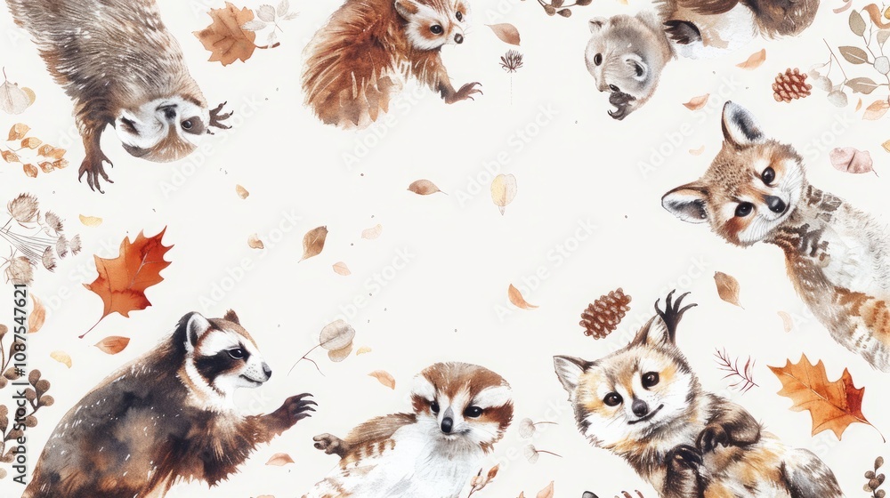Obraz premium seamless pattern with watercolor cute animals cartoon drawing kids pattern