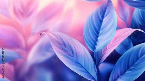 Colorful digital leaves in shades of blue and pink on a smooth gradient