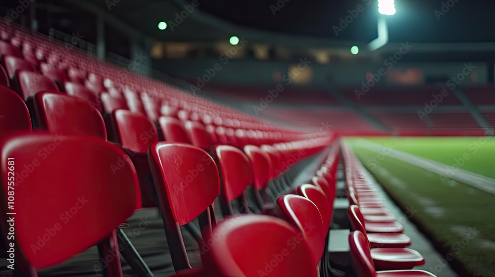 Fototapeta premium Vacant football stadium, empty seats, still