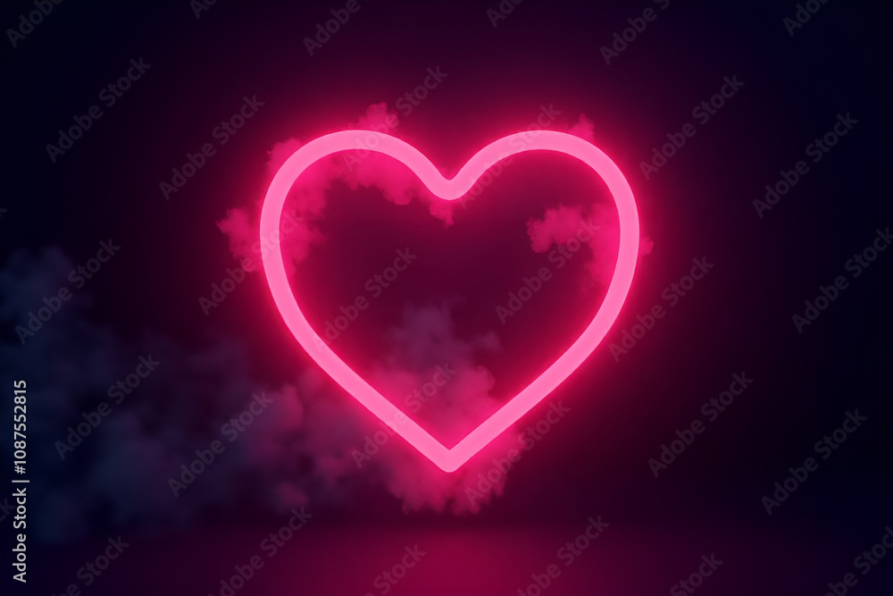 Neon heart symbol glowing in dark background with smoke effect. 3D Rendering Neon heart symbol glowing in dark background with smoke effect. 3D Rendering