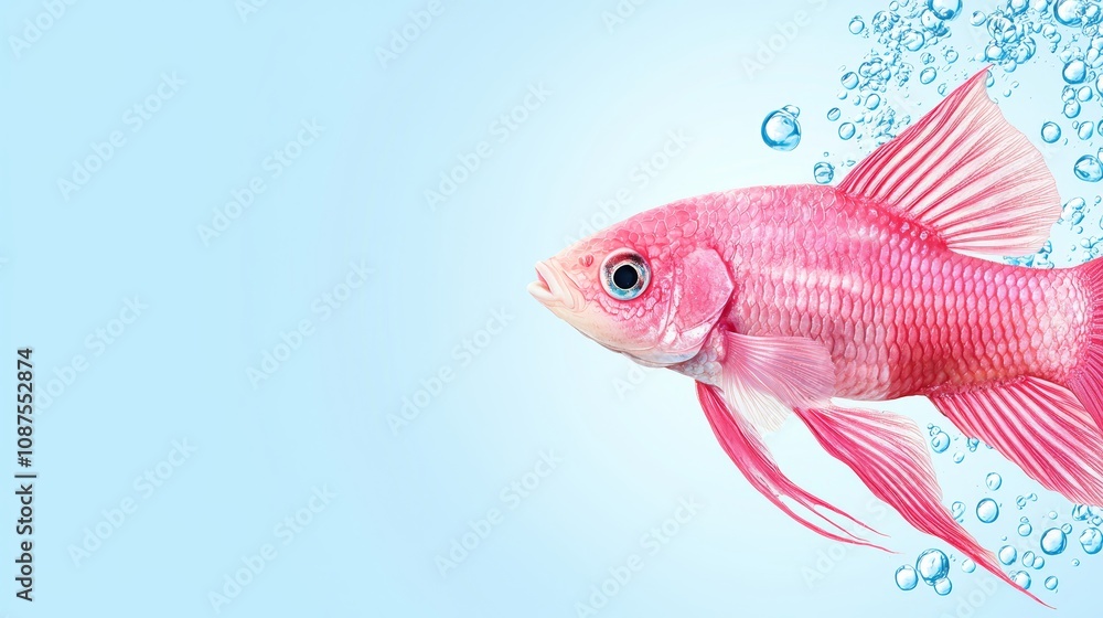 Pink betta fish swimming in water with bubbles, copy space. Pink betta fish swimming in water with bubbles, copy space.