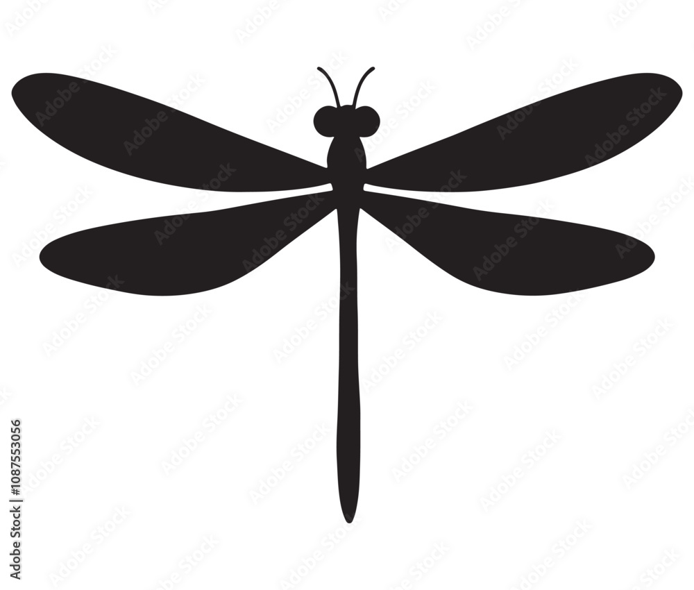 Cartoon dragonfly on white background, Cute dragonfly icon silhouette Cartoon dragonfly on white background, Cute dragonfly icon silhouette
