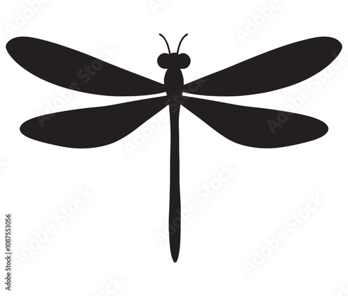 Cartoon dragonfly on white background, Cute dragonfly icon silhouette