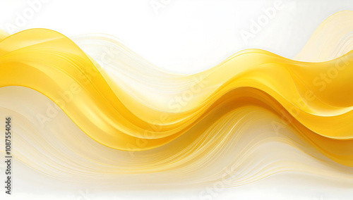 Yellow smooth wave lines Wave element white background Designed with a material that has a surface similar to a translucent frosted coating with a soft but luxurious texture.