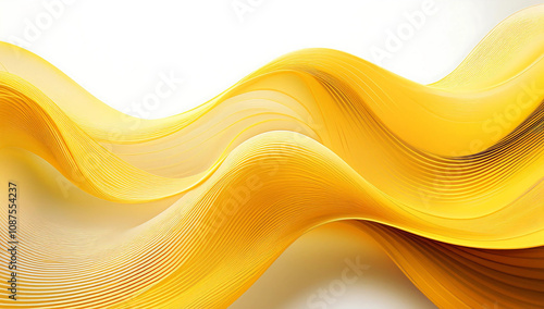 Yellow smooth wave lines Wave element white background Designed with a material that has a surface similar to a translucent frosted coating with a soft but luxurious texture.