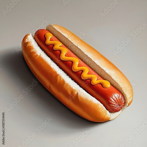 A classic hot dog with mustard on a white background. photo