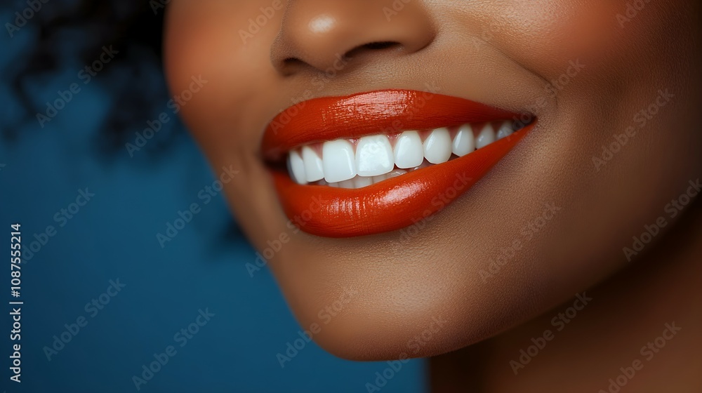 Fototapeta premium Beautiful female smile with perfectly striking white teeth,