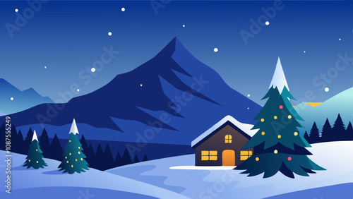Winter landscape with houses and mountains vector illustration 
