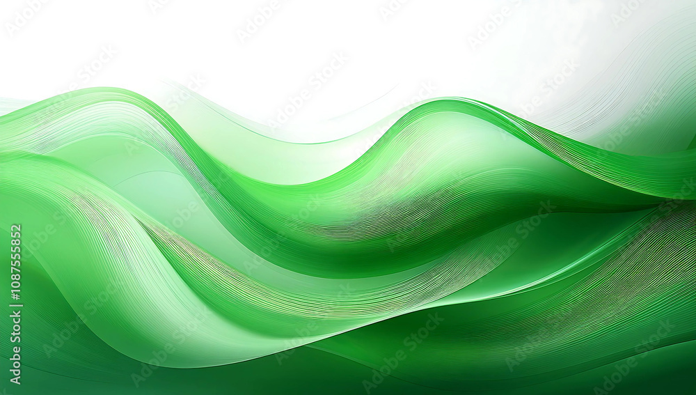 Obraz premium Green smooth wave lines Wave element white background Designed with a material that has a surface similar to a translucent frosted coating with a soft but luxurious texture.