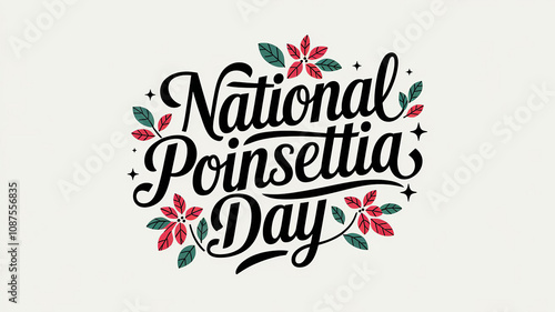 National Poinsettia Day lettering and decorative elements with poinsettia plants with red and green leaves banner, calligraphy poster, generative AI