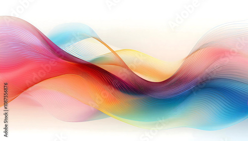Colorful smooth wave lines Wave element white background Designed with a material that has a surface similar to a translucent frosted coating with a soft but luxurious texture.